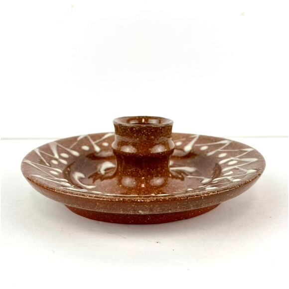 Hand Thrown Art Pottery Redware Tapered Candle Holder Signed C Young - Picture 3 of 6